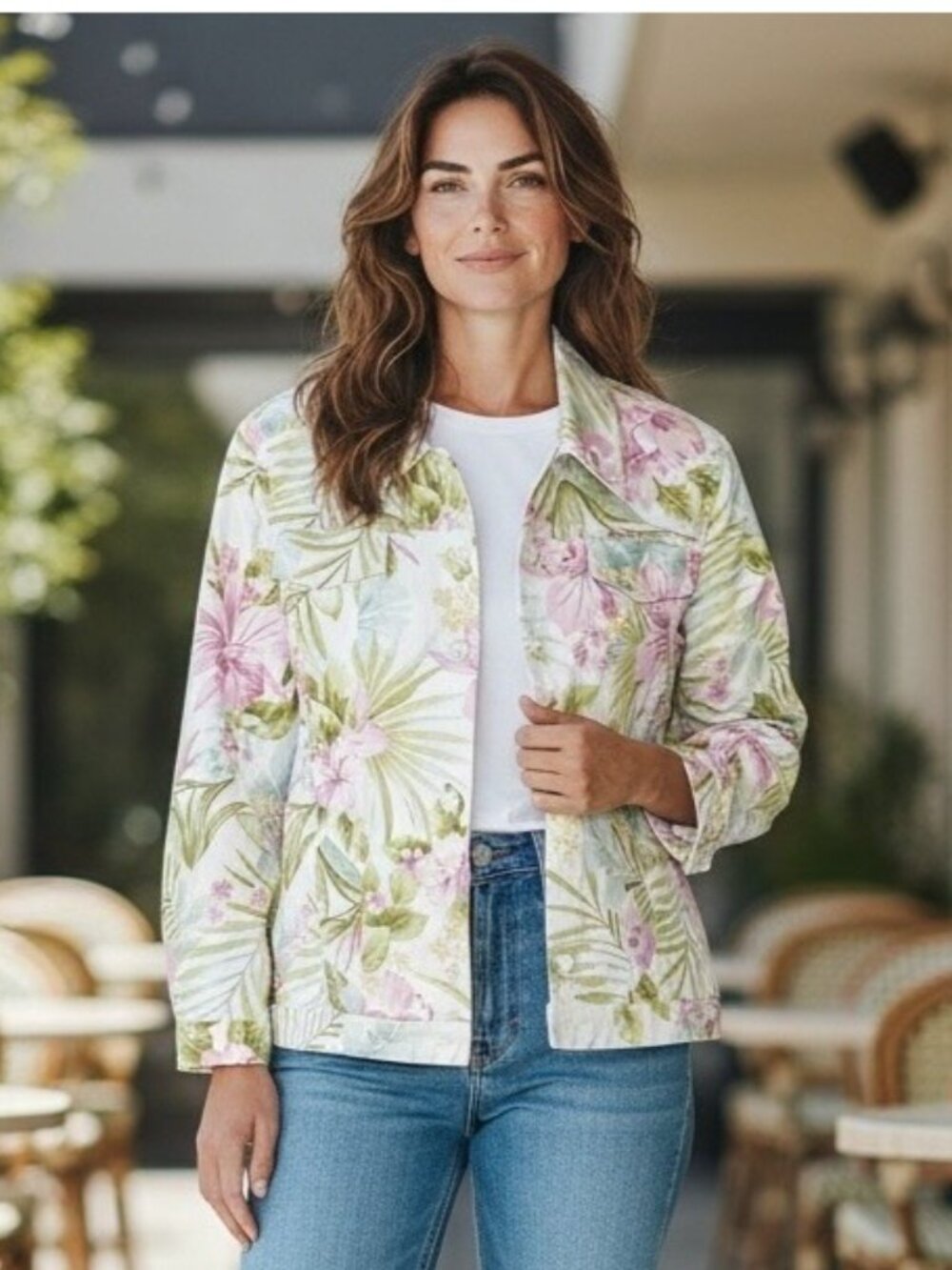 Alfred Dunner Spring/Summer Floral Button-Up Cotton Jacket w/Long Sleeves 14P